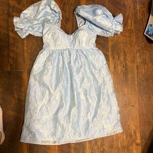 Light Blue Puff Sleeve Dress